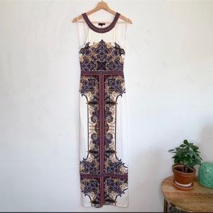 Hale Bob Moroccan Inspired White Boho Print Sleeveless Maxi Dress In Size Small